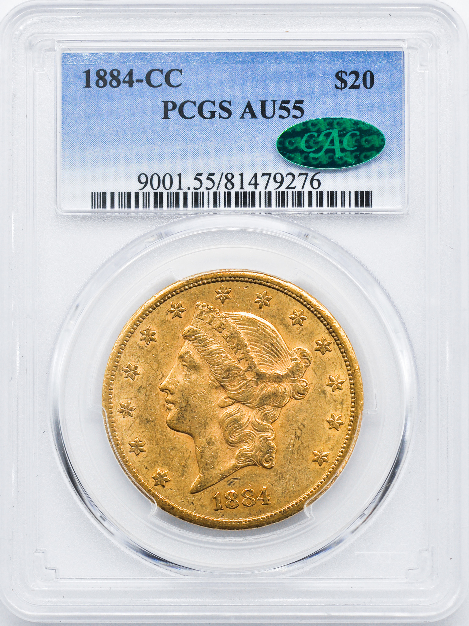 Buy 1884-CC $20 Liberty Gold Double Eagle AU-55 PCGS CAC