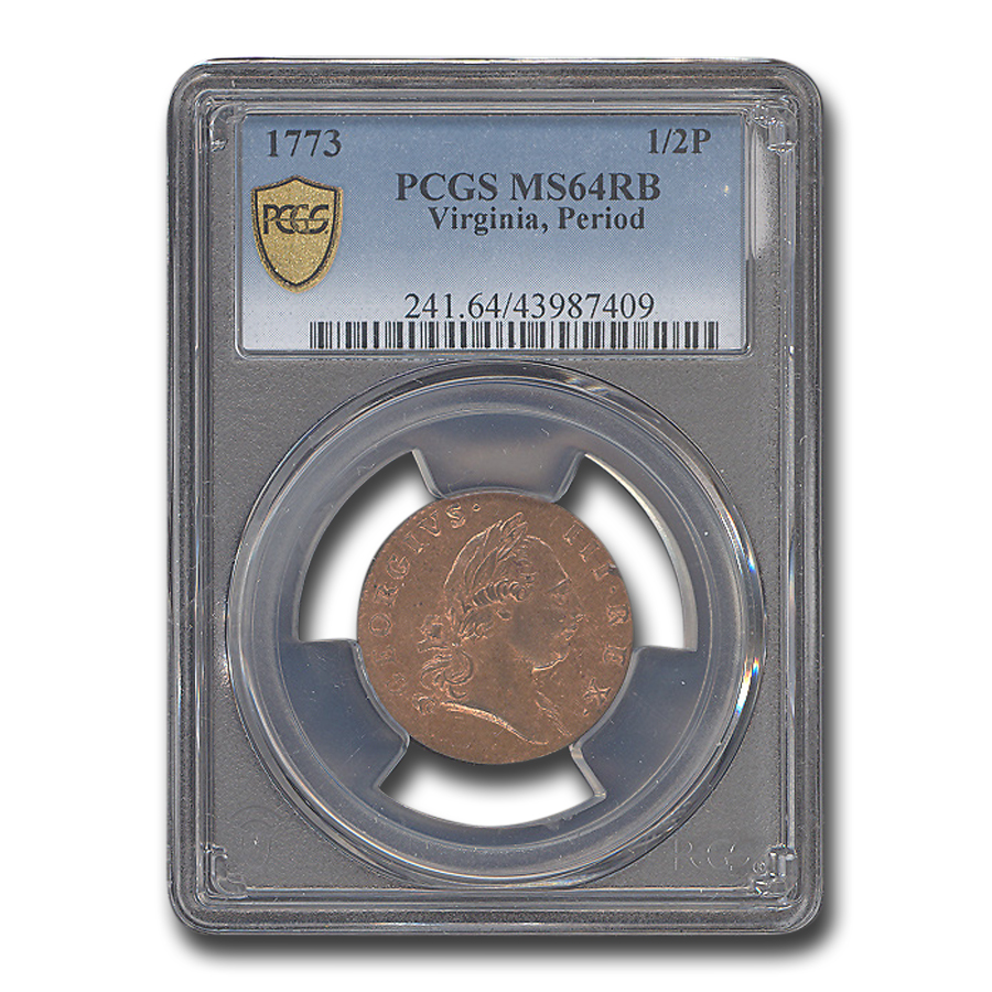 Buy 1773 Virginia Half Penny MS-64 PCGS (Red/Brown, Period)