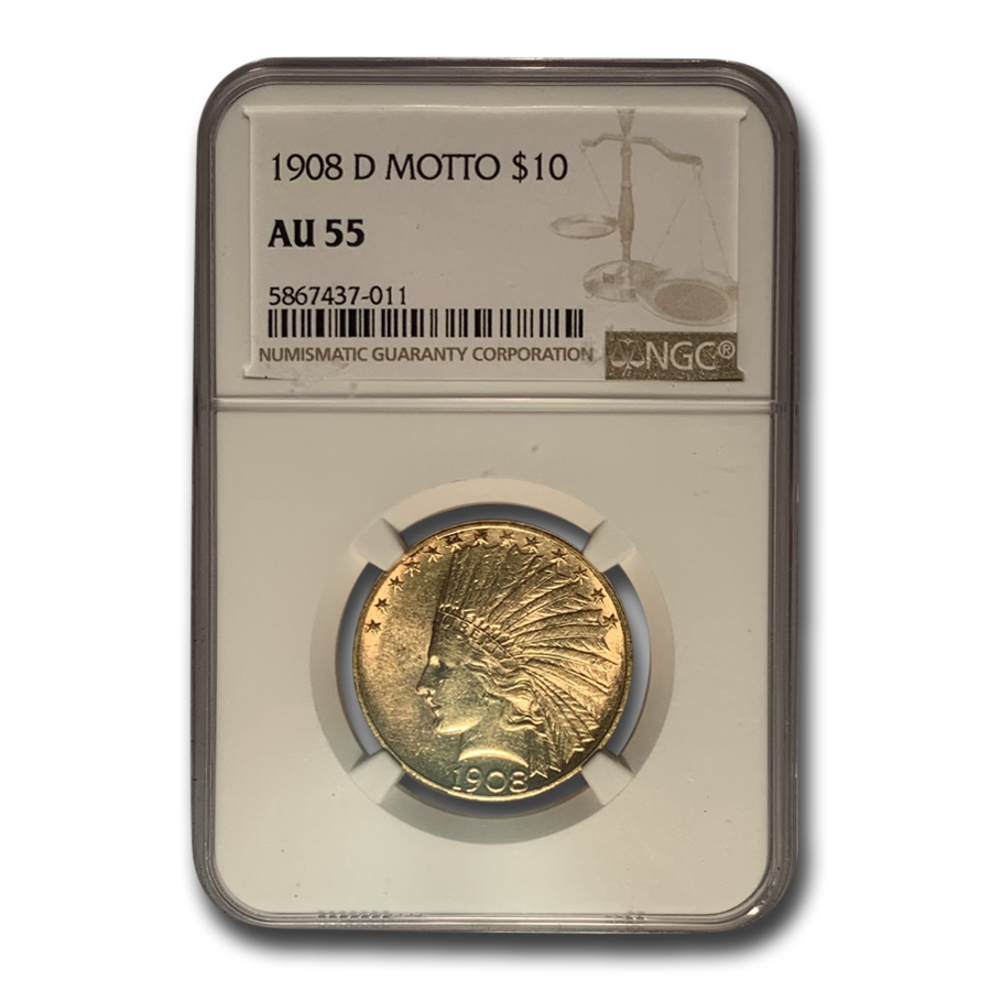 Buy 1908-D $10 Indian Gold Eagle w/Motto AU-55 NGC