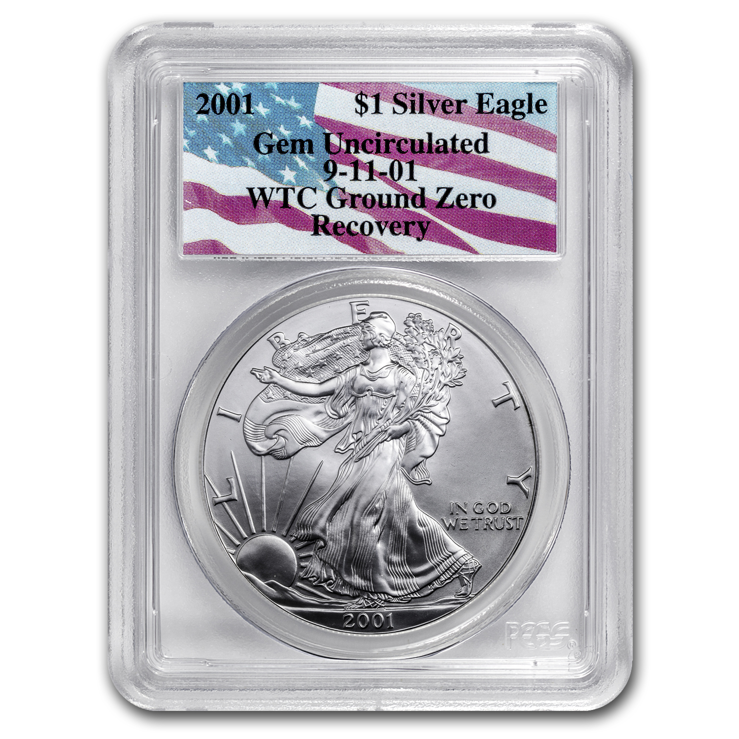 Buy 2001 Silver Eagle Gem Unc PCGS (WTC, Ground Zero Recovery)