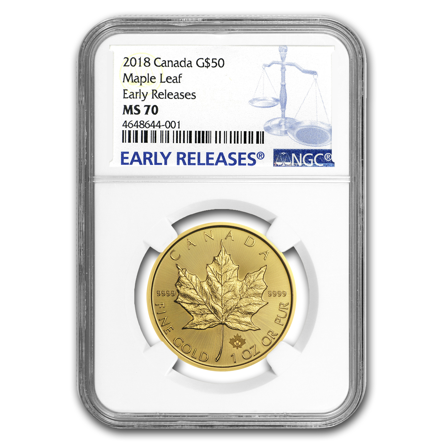 Buy 2018 Canada 1 oz Gold Maple Leaf MS-70 NGC (Early Release)
