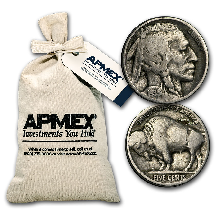 Buy 1913-1938 Buffalo Nickels $50 Face Value Bag (Full Dates)