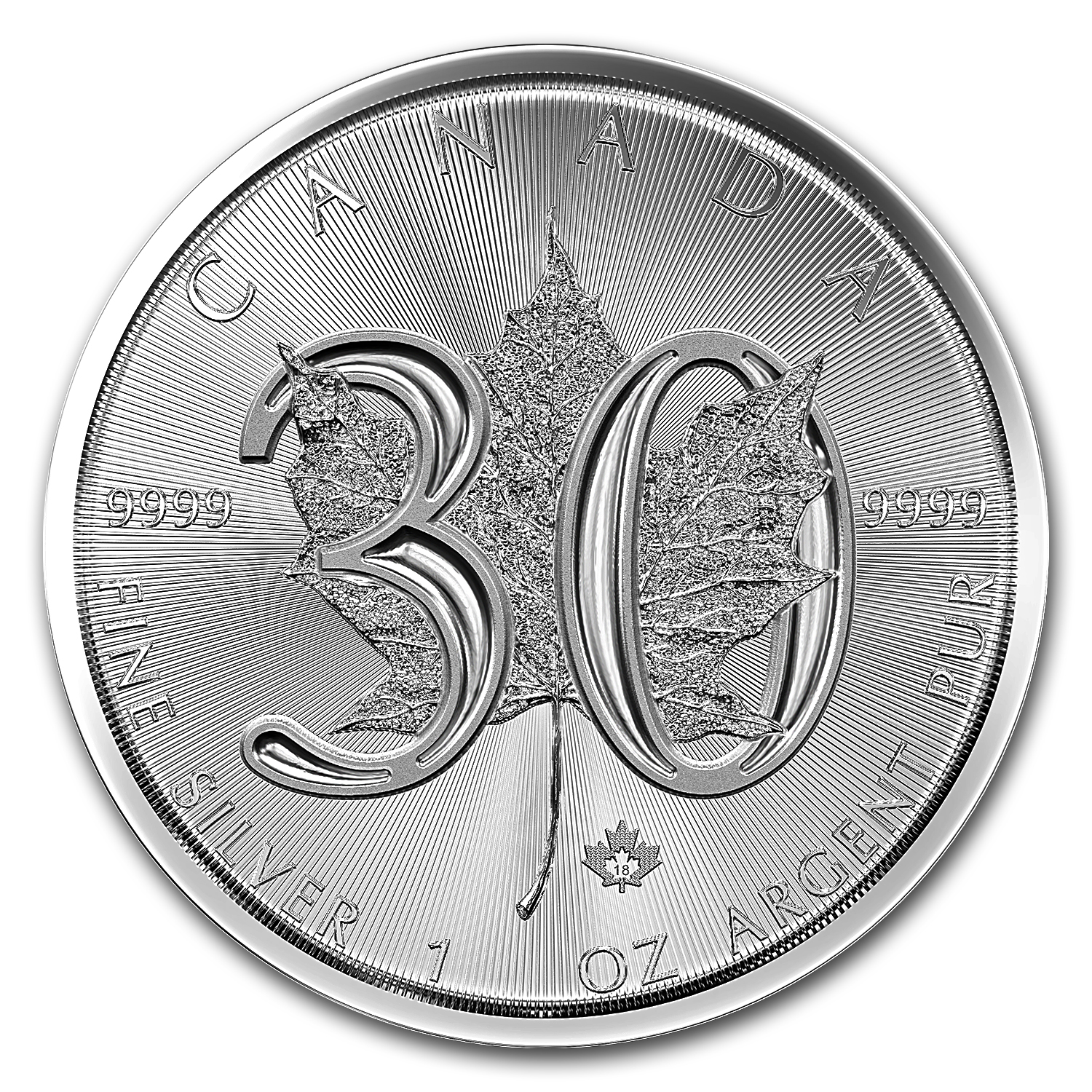 Buy 2018 Canada 1 oz Silver Maple Leaf 30th Anniversary BU - Click Image to Close