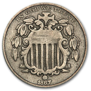 Buy 1867 Shield Nickel w/o Rays VF