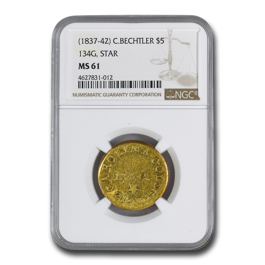 Buy (1837-42) $5 Carolina Gold C. Bechtler 134 G, Star MS-61 NGC