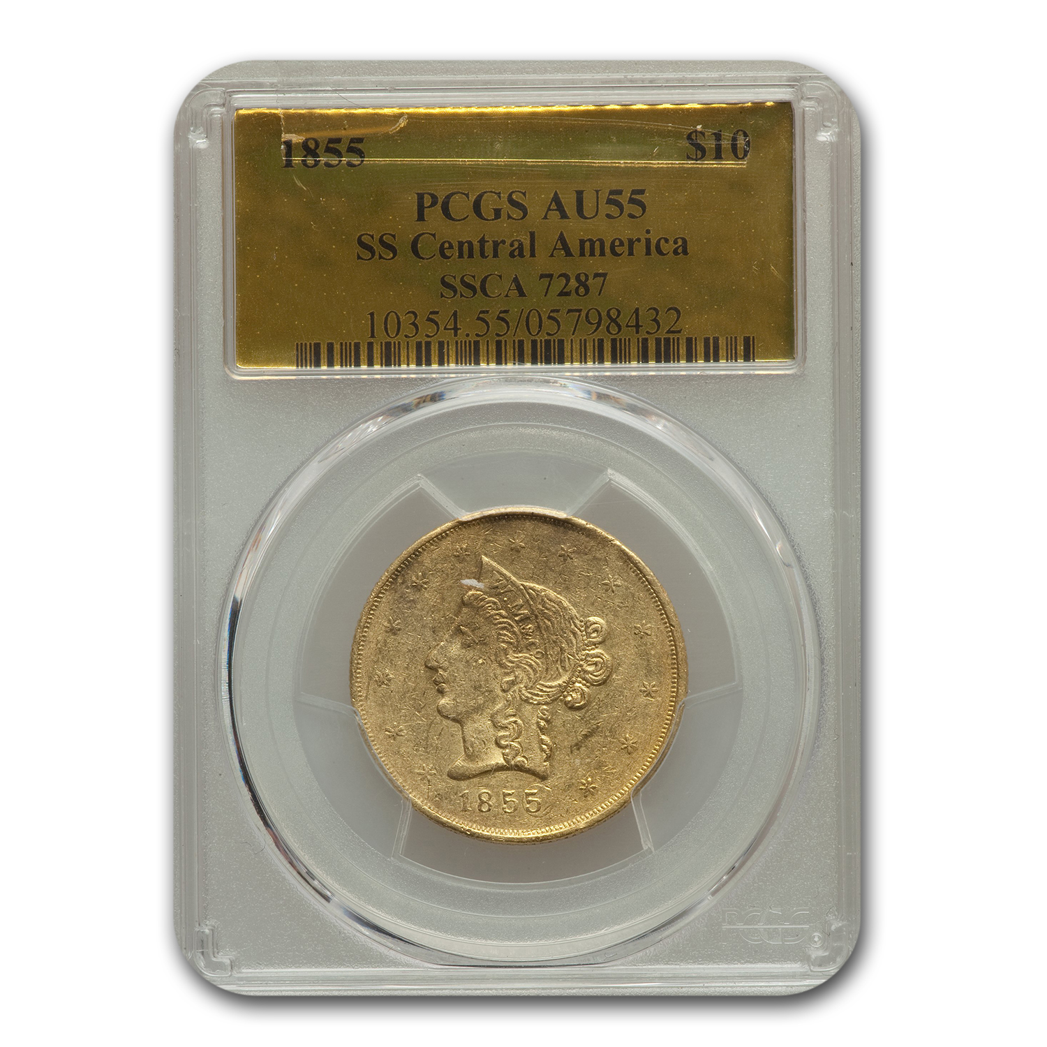 Buy 1855 $10 Wass Molitor Gold California Gold Rush AU-55 PCGS - Click Image to Close