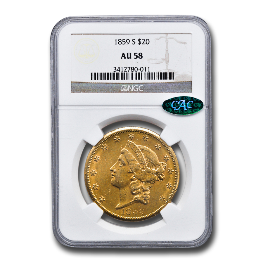 Buy 1859-S $20 Liberty Gold Double Eagle AU-58 NGC CAC