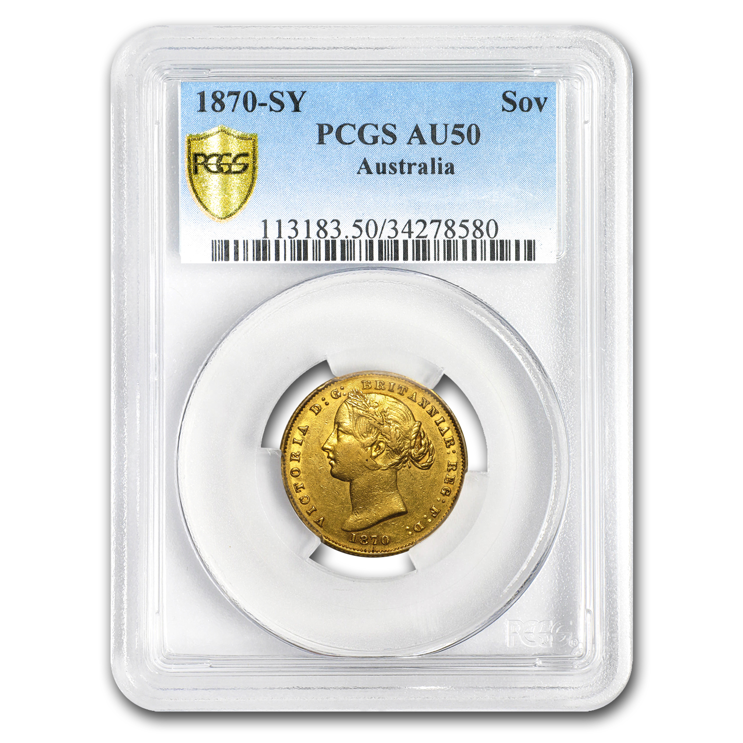 Buy 1870 Australia Gold Sovereign Victoria Sydney Mint AU-50 PCGS