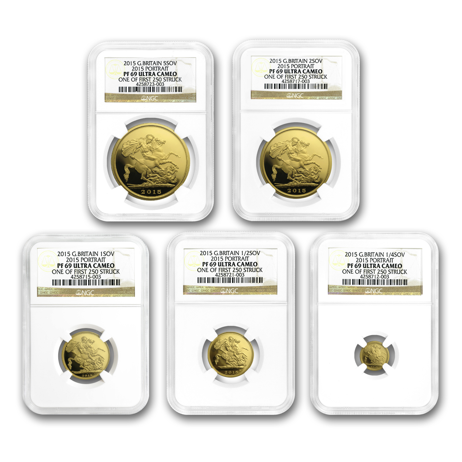 Buy 2015 GB 5-Coin Gold Sovereign Set PF-69 NGC - Click Image to Close