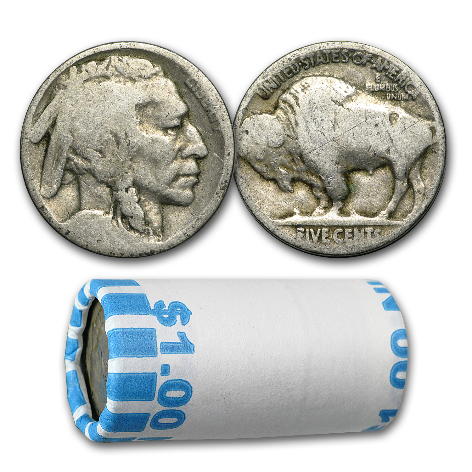 Buy 1913-1938 Buffalo Nickels $1 Face Value Roll (No Dates)