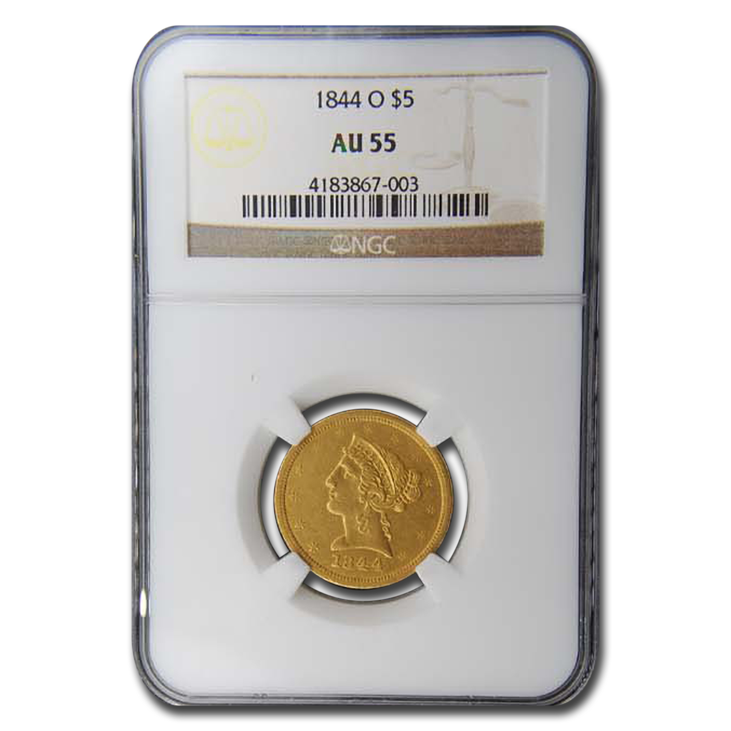 Buy 1844-O $5 Liberty Gold Half Eagle AU-55 NGC