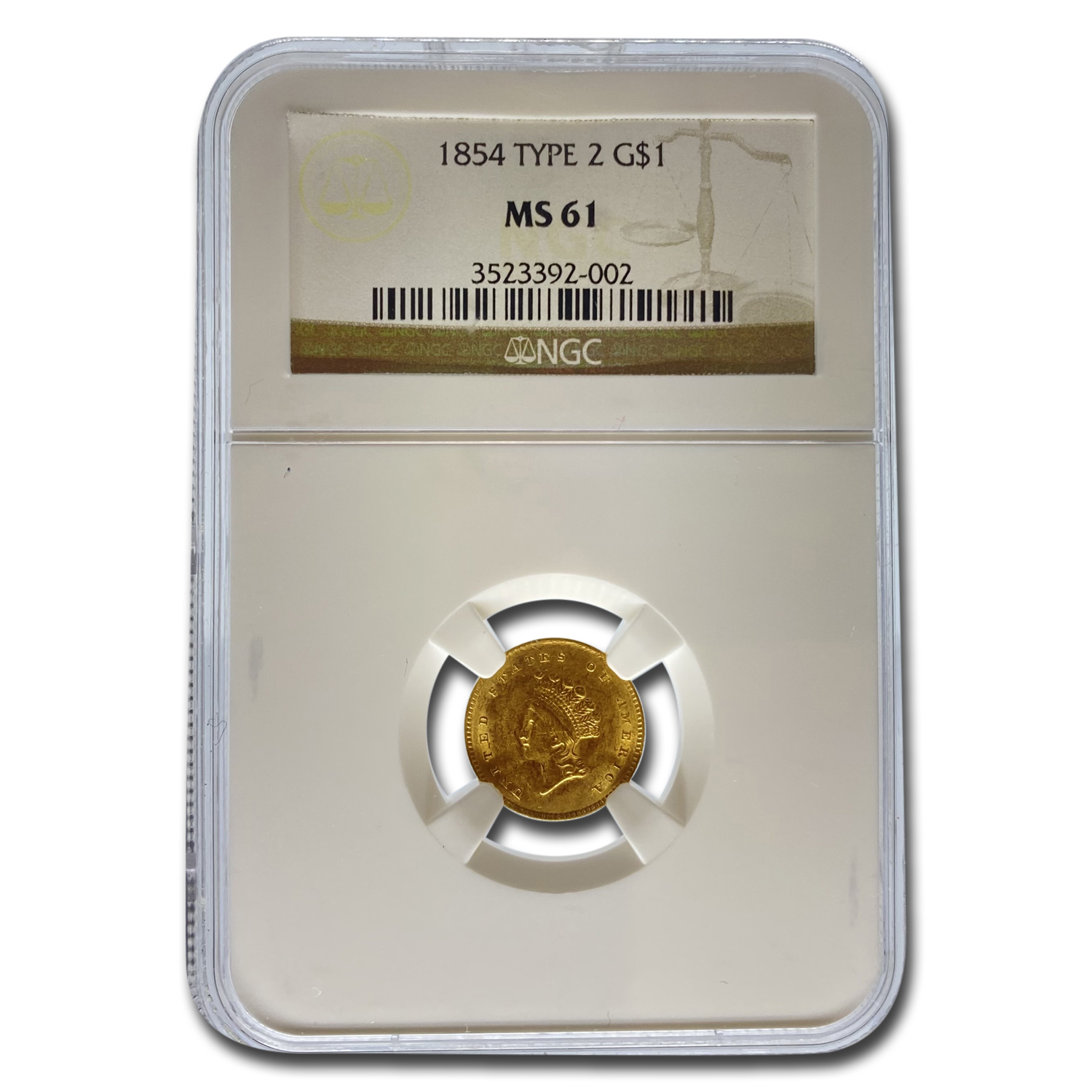 Buy 1854 $1 Indian Head Gold Type-II MS-61 NGC