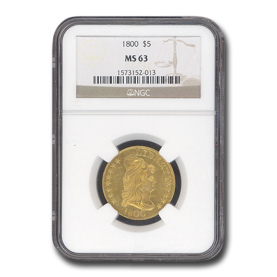 Buy 1800 $5 Turban Head Gold Half Eagle MS-63 NGC - Click Image to Close