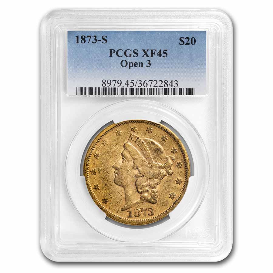 Buy 1873-S $20 Liberty Gold Double Eagle Open 3 XF-45 PCGS