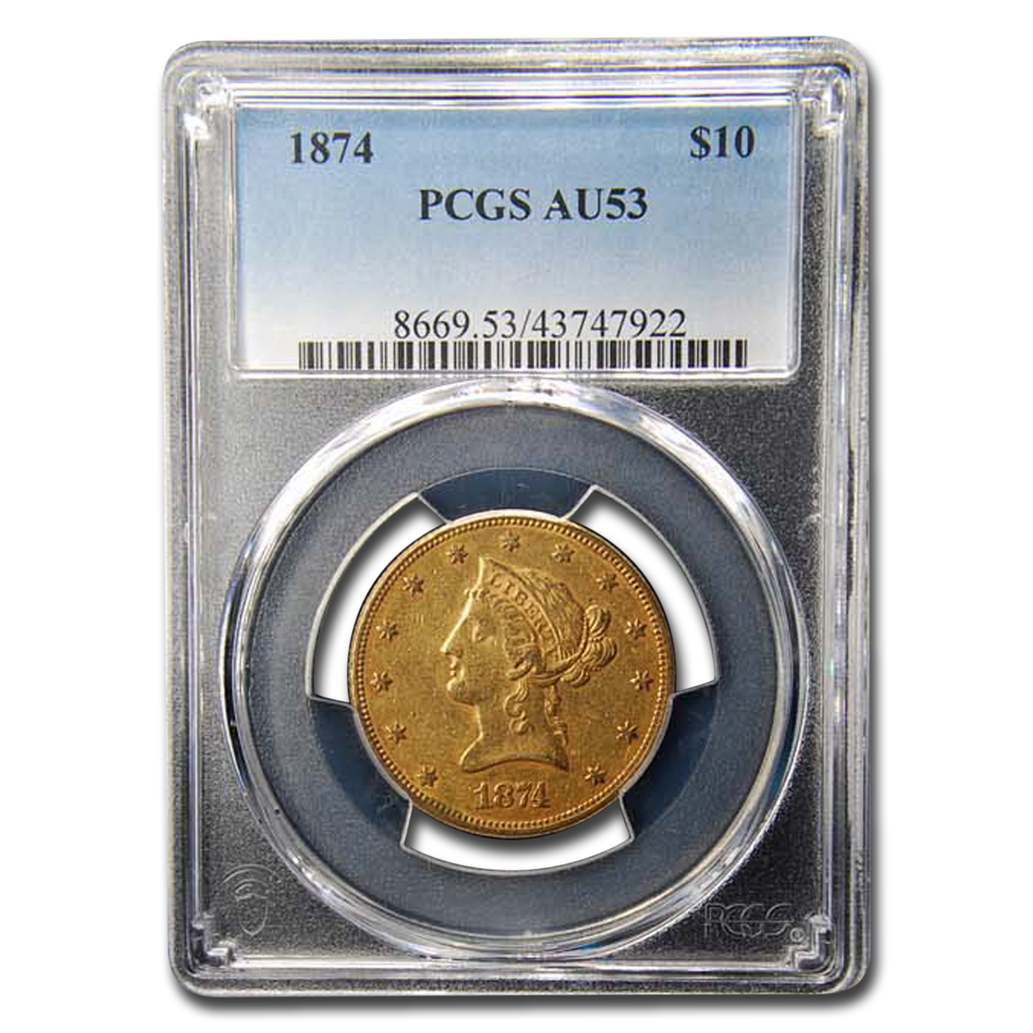 Buy 1874 $10 Gold Liberty Eagle AU-53 PCGS