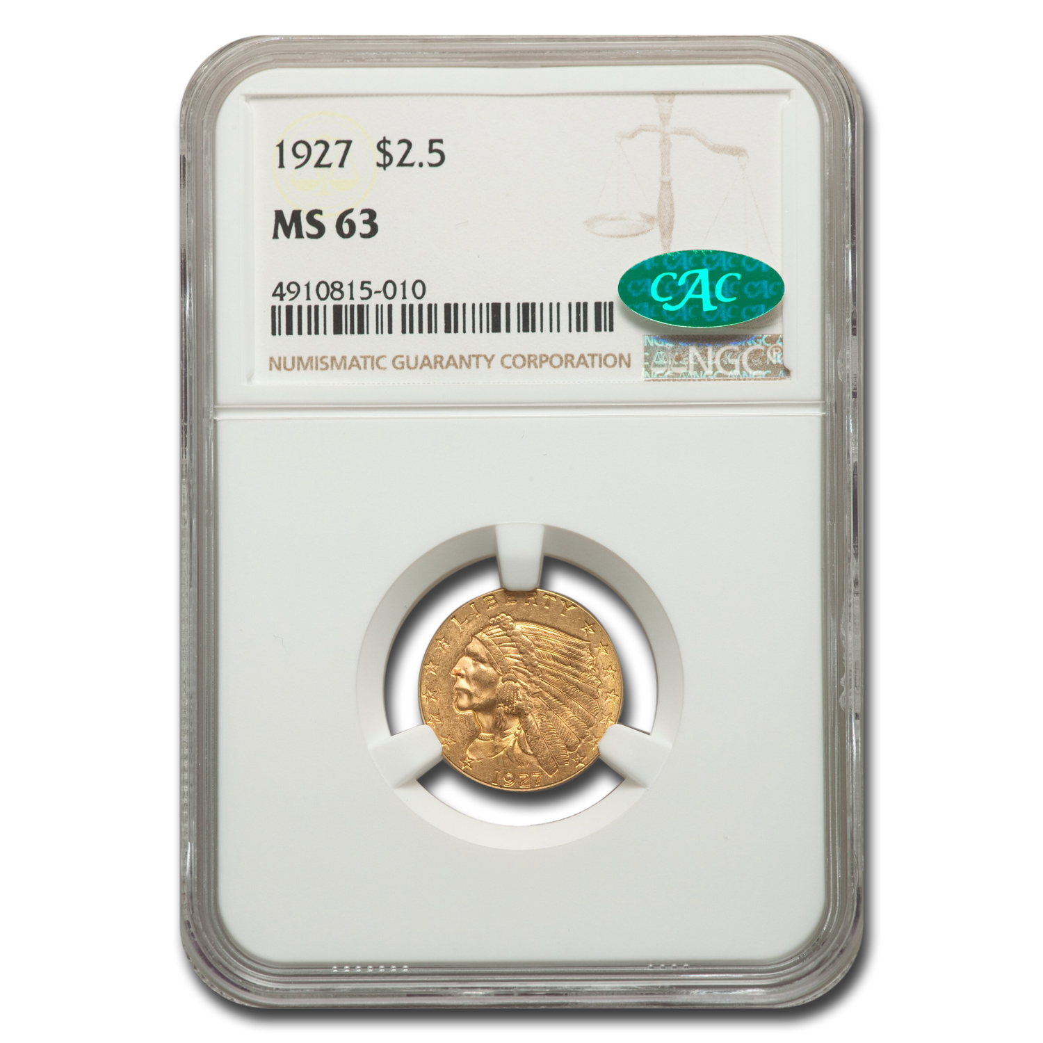 Buy 1927 $2.50 Indian Gold Quarter Eagle MS-63 NGC CAC