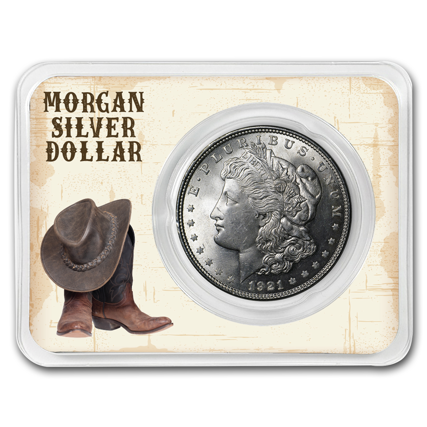 Buy 1921 Morgan Silver Dollar Boot & Hat Card BU
