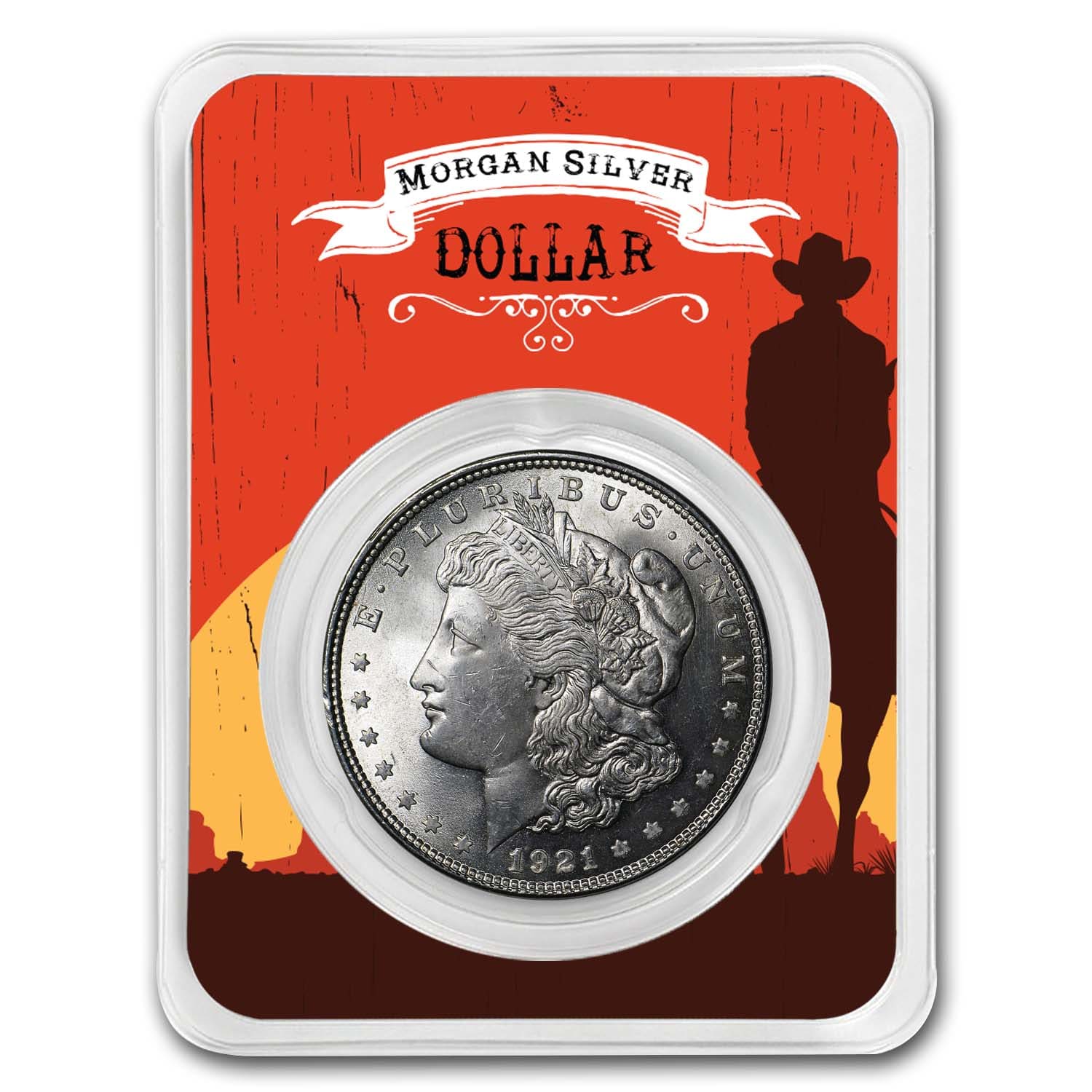 Buy 1921 Morgan Silver Dollar Sunset Rider Card BU