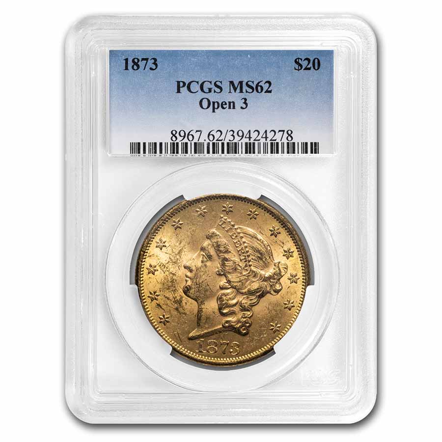 Buy 1873 $20 Liberty Gold Double Eagle Open 3 MS-62 PCGS