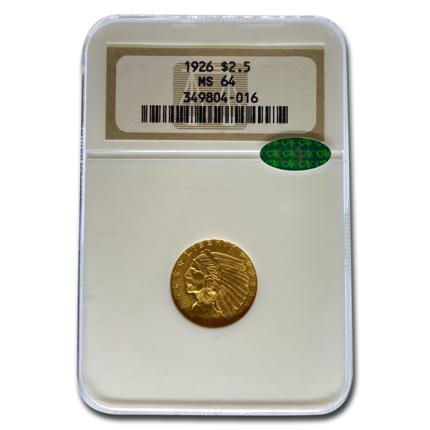 Buy 1926 $2.50 Indian Gold Quarter Eagle MS-64 NGC CAC