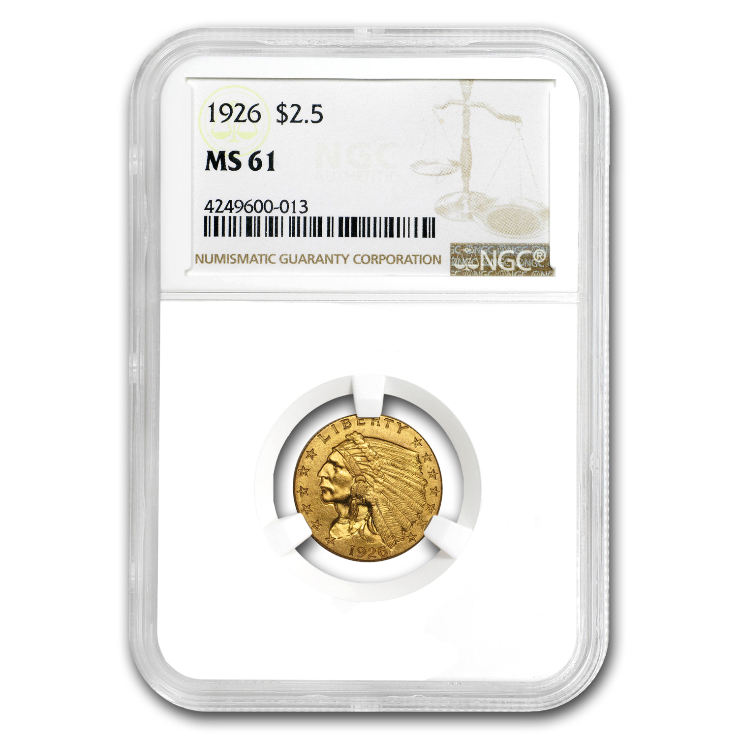 Buy 1926 $2.50 Indian Gold Quarter Eagle MS-61 NGC - Click Image to Close
