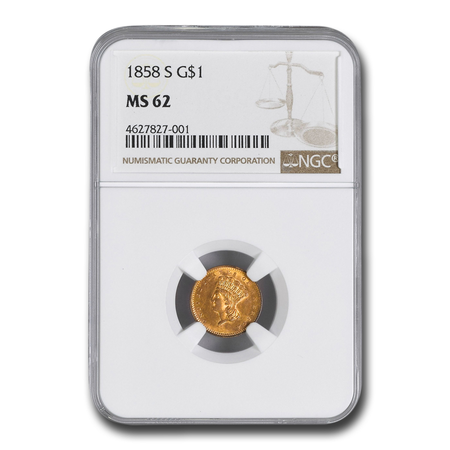 Buy 1858-S $1 Indian Head Gold Dollar MS-62 NGC - Click Image to Close