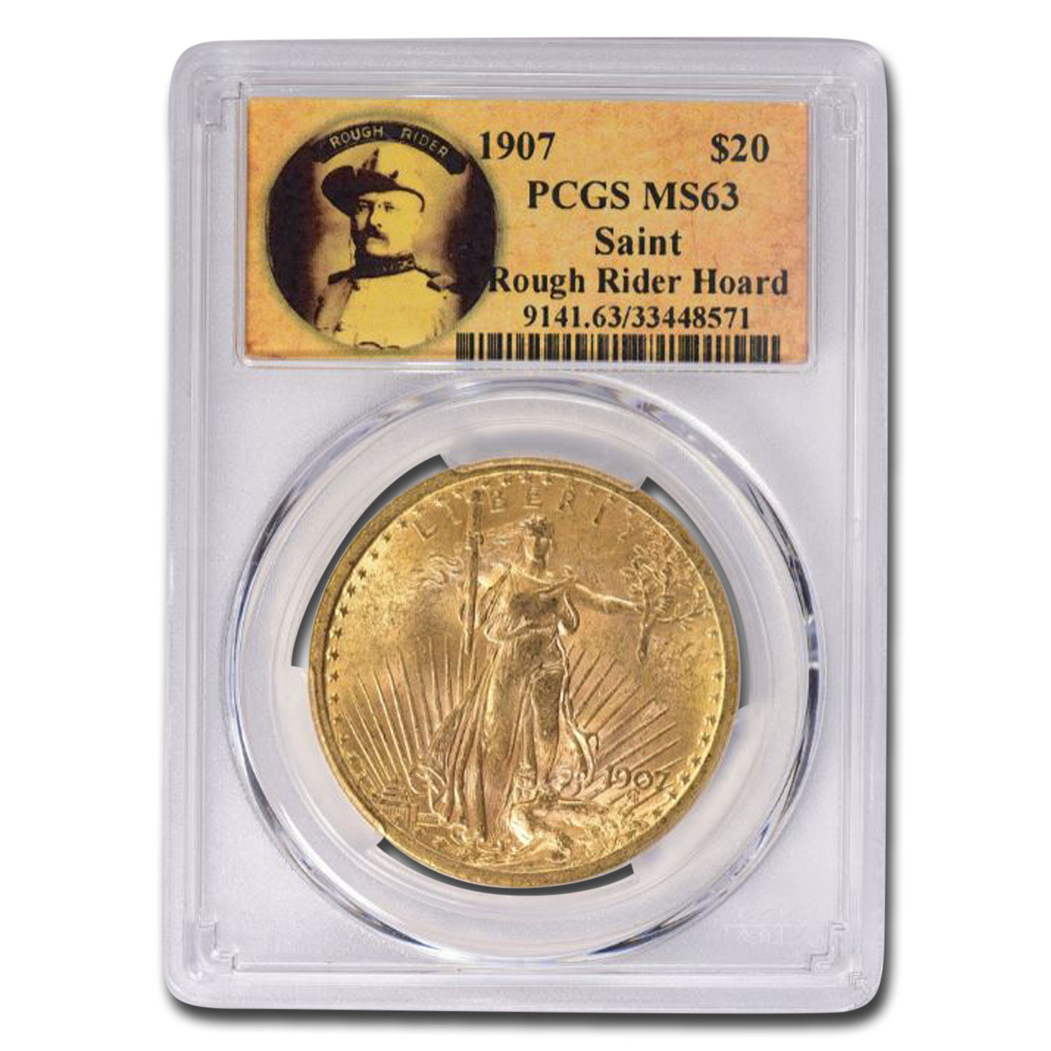 Buy 1907 $20 Saint-Gaudens Gold No Motto MS-63 PCGS (Rough Rider)