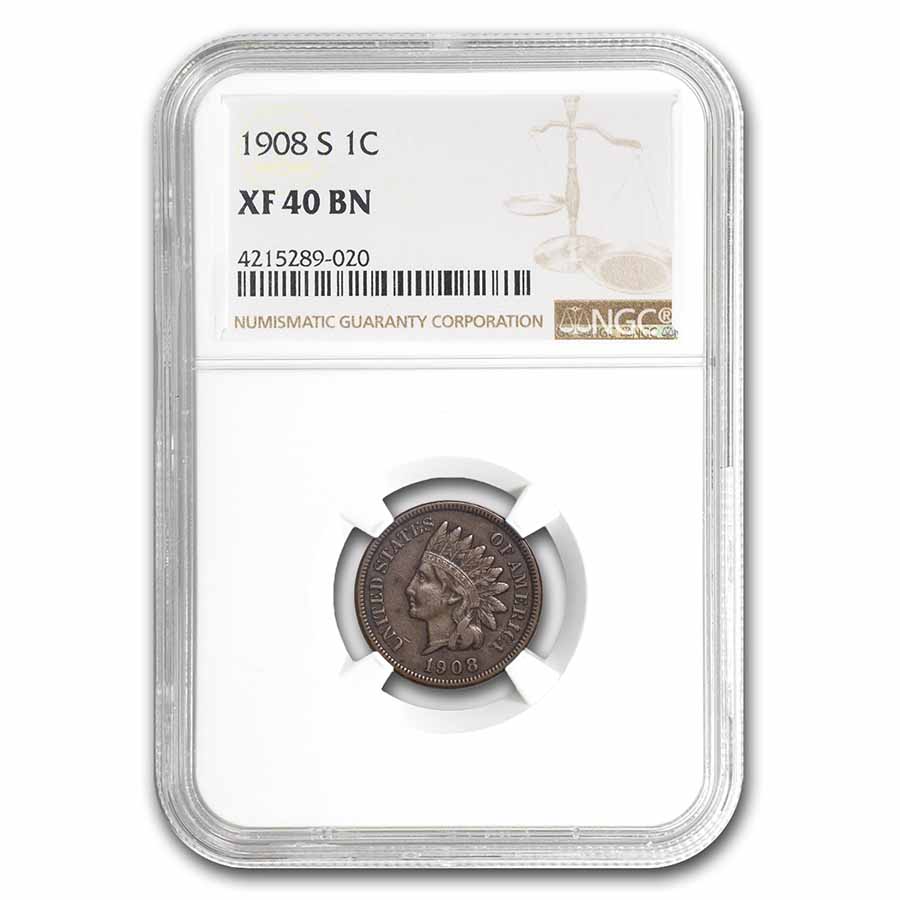 Buy 1908-S Indian Head Cent XF-40 NGC (Brown)