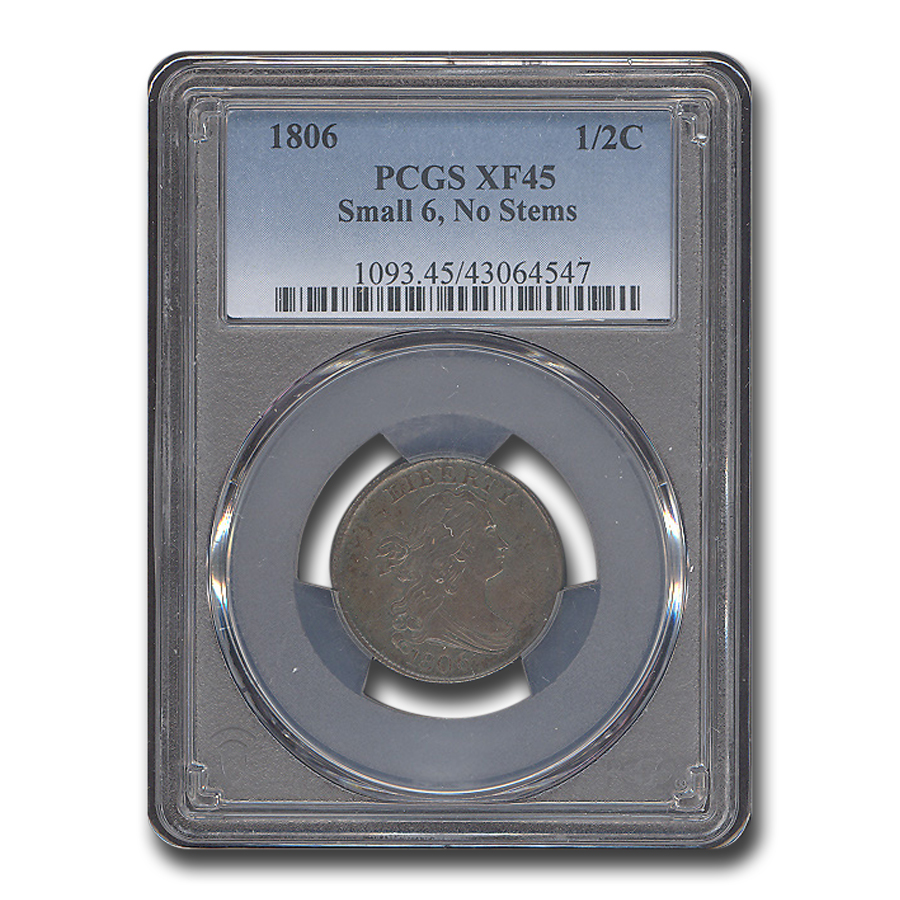 Buy 1806 Half Cent Small 6 Stemless XF-45 PCGS - Click Image to Close