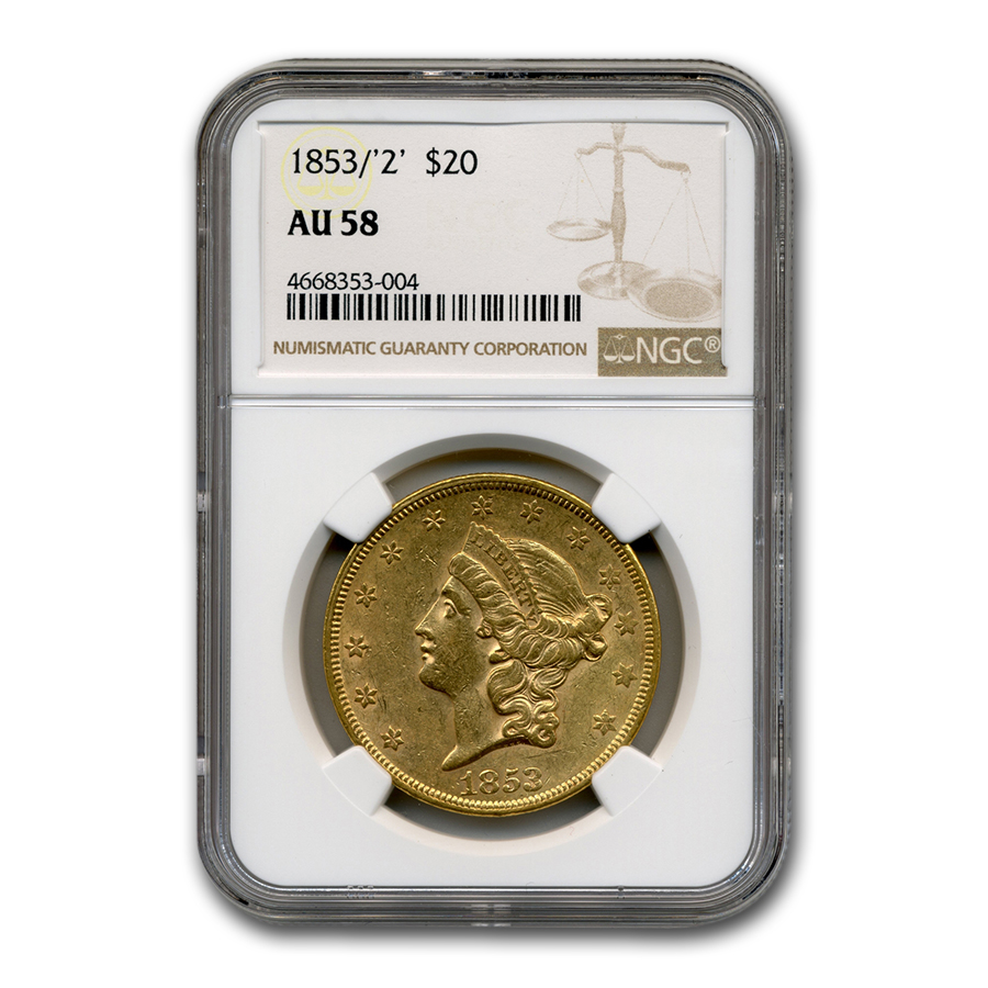 Buy 1853/2 $20 Liberty Gold Double Eagle AU-58 NGC - Click Image to Close