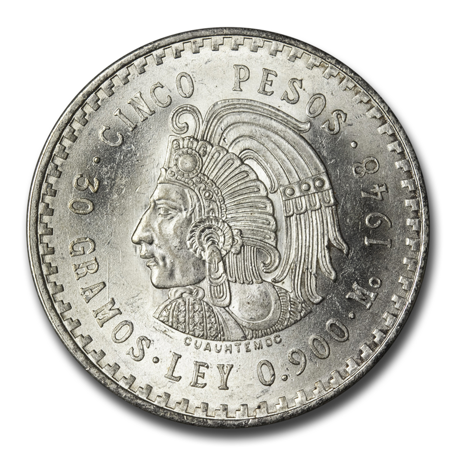 Buy 1947-1948 Mexico Silver 5 Pesos Cuauhtemoc BU - Click Image to Close