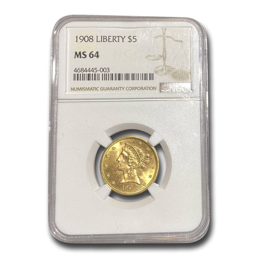 Buy 1908 $5 Liberty Gold Half Eagle MS-64 NGC