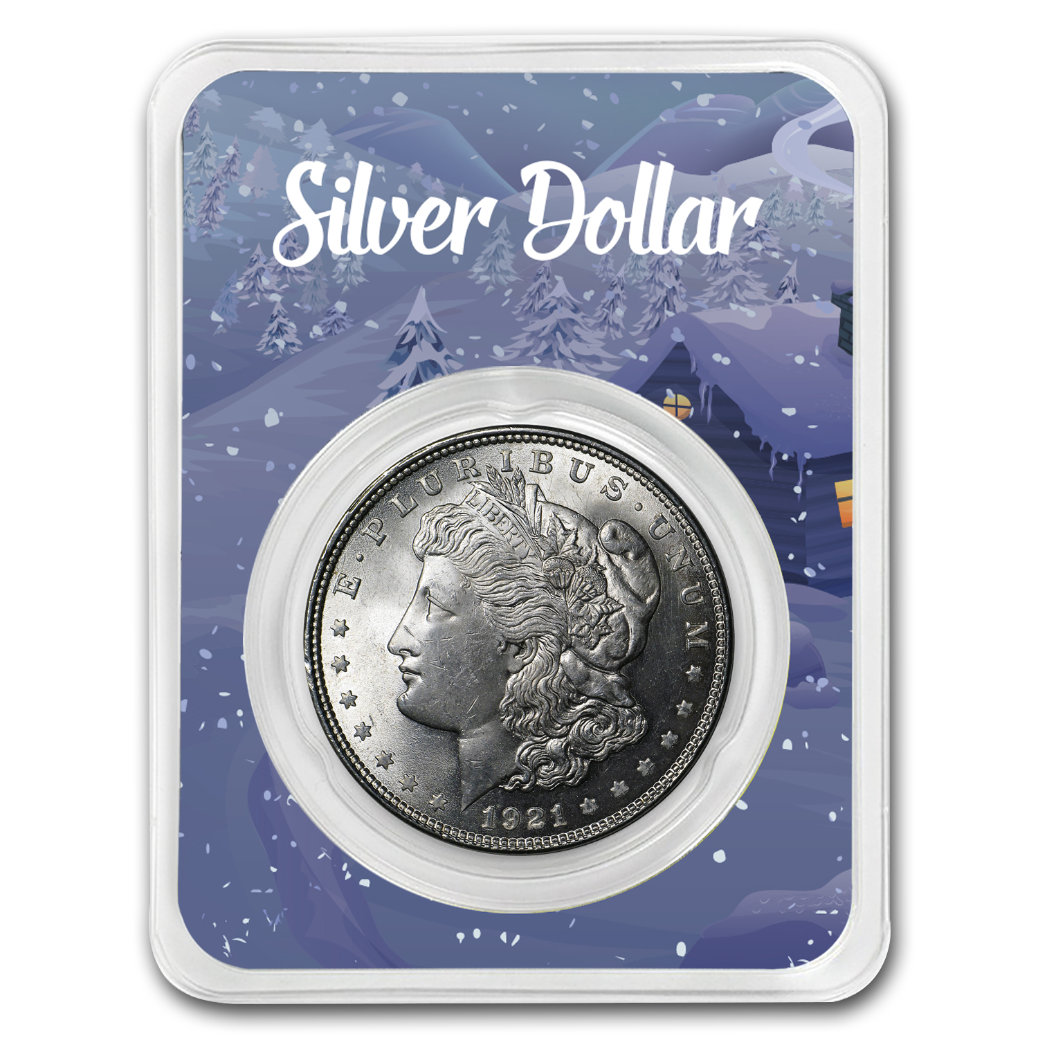 Buy 1921 Morgan Silver Dollar BU- w/Happy Holidays Card