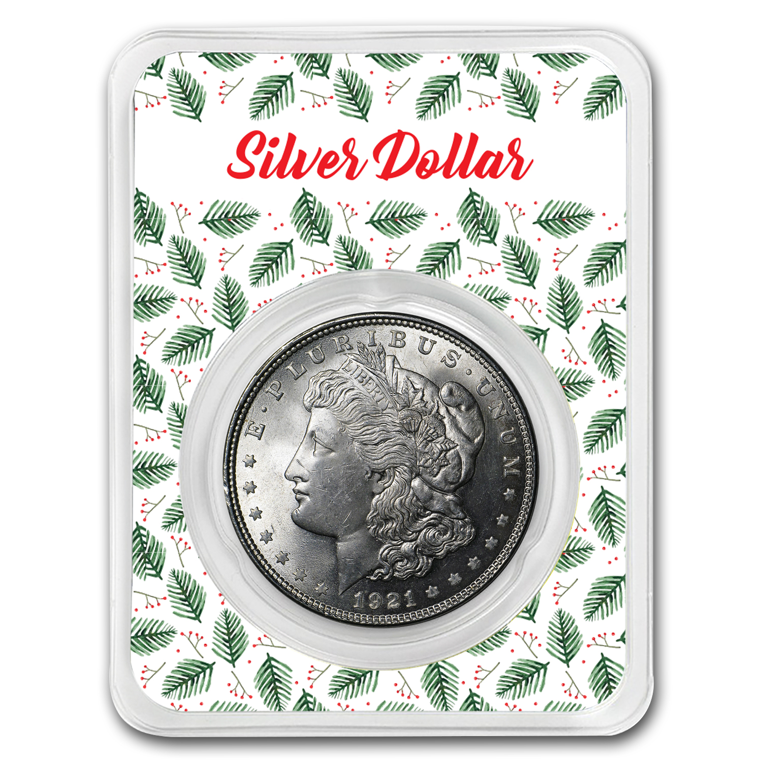 Buy 1921 Morgan Silver Dollar BU - w/Merry Christmas Card