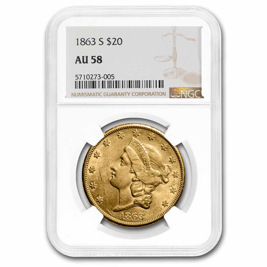 Buy 1863-S $20 Liberty Gold Double Eagle AU-58 NGC