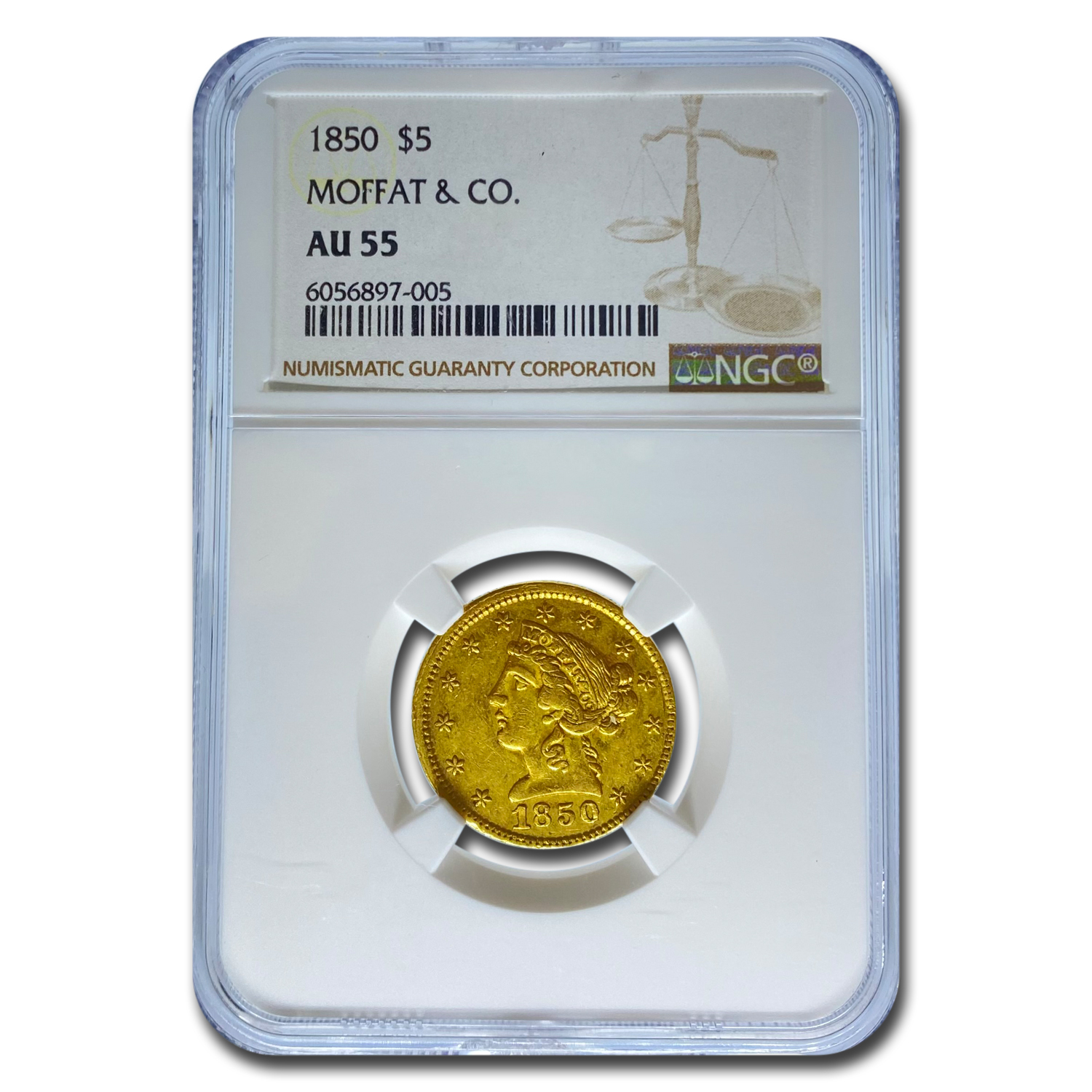 Buy 1850 $5 Moffat & Co. Liberty Gold Half Eagle AU-55 NGC