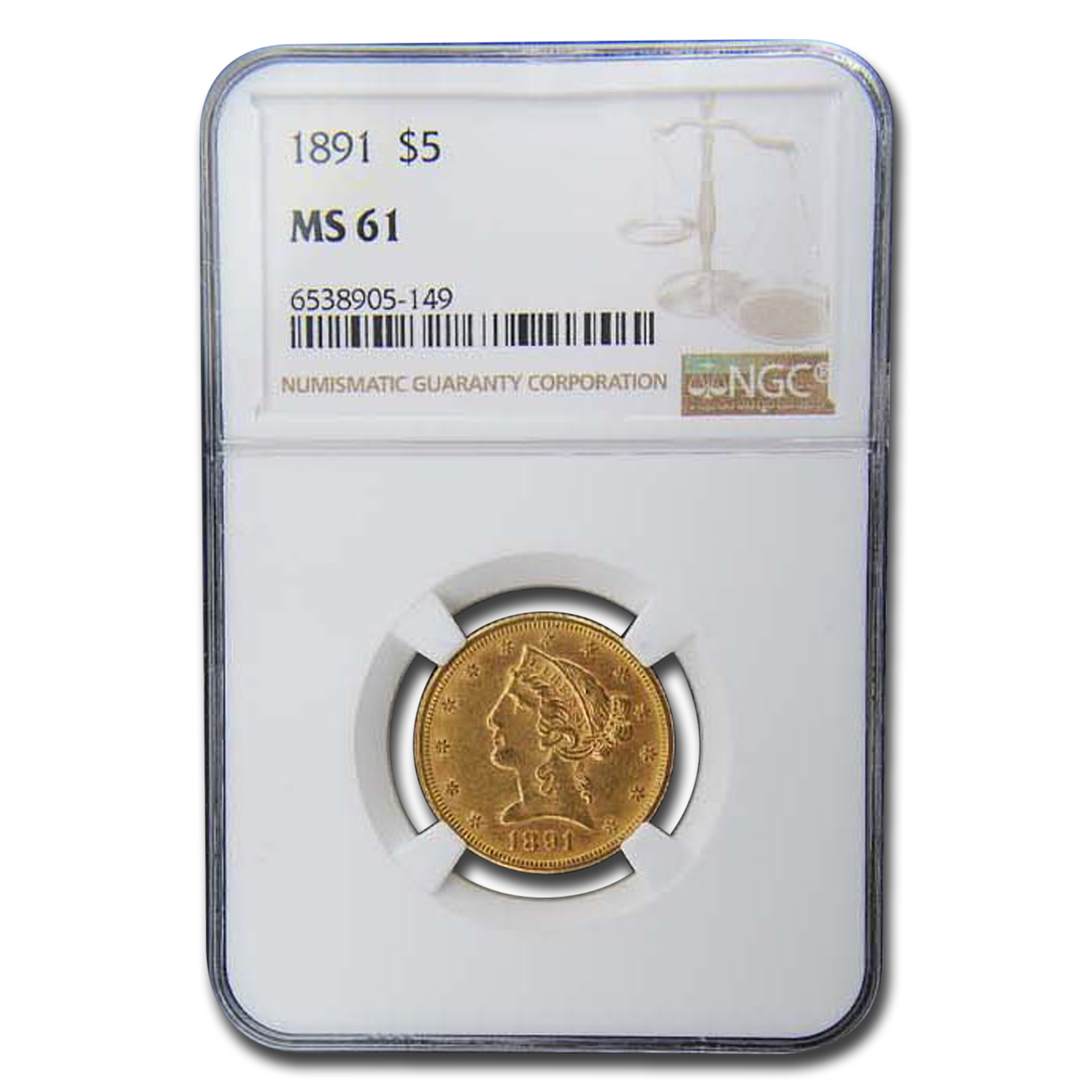 Buy 1891 $5 Liberty Gold Half Eagle MS-61 NGC - Click Image to Close