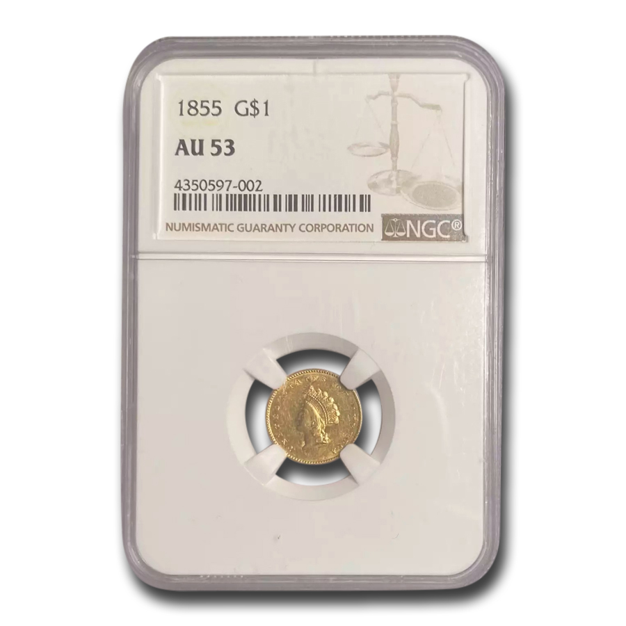 Buy 1855 $1 Indian Head Gold Type-II AU-53 NGC - Click Image to Close