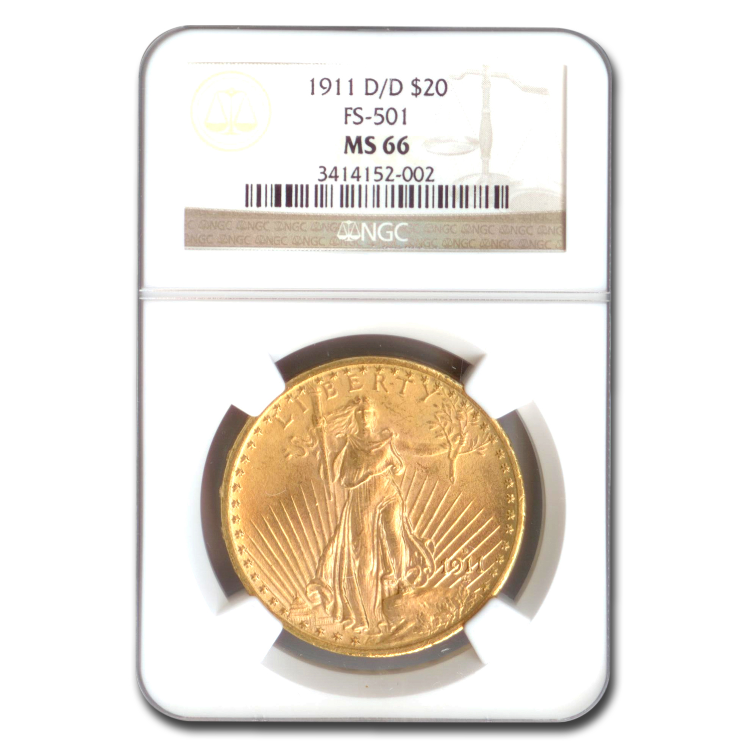 Buy 1911-D/D $20 Saint-Gaudens Gold Double Eagle MS-66 NGC (FS-501)