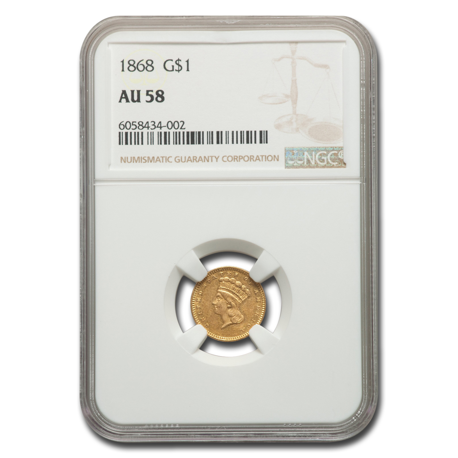 Buy 1868 $1 Indian Head Gold AU-58 NGC