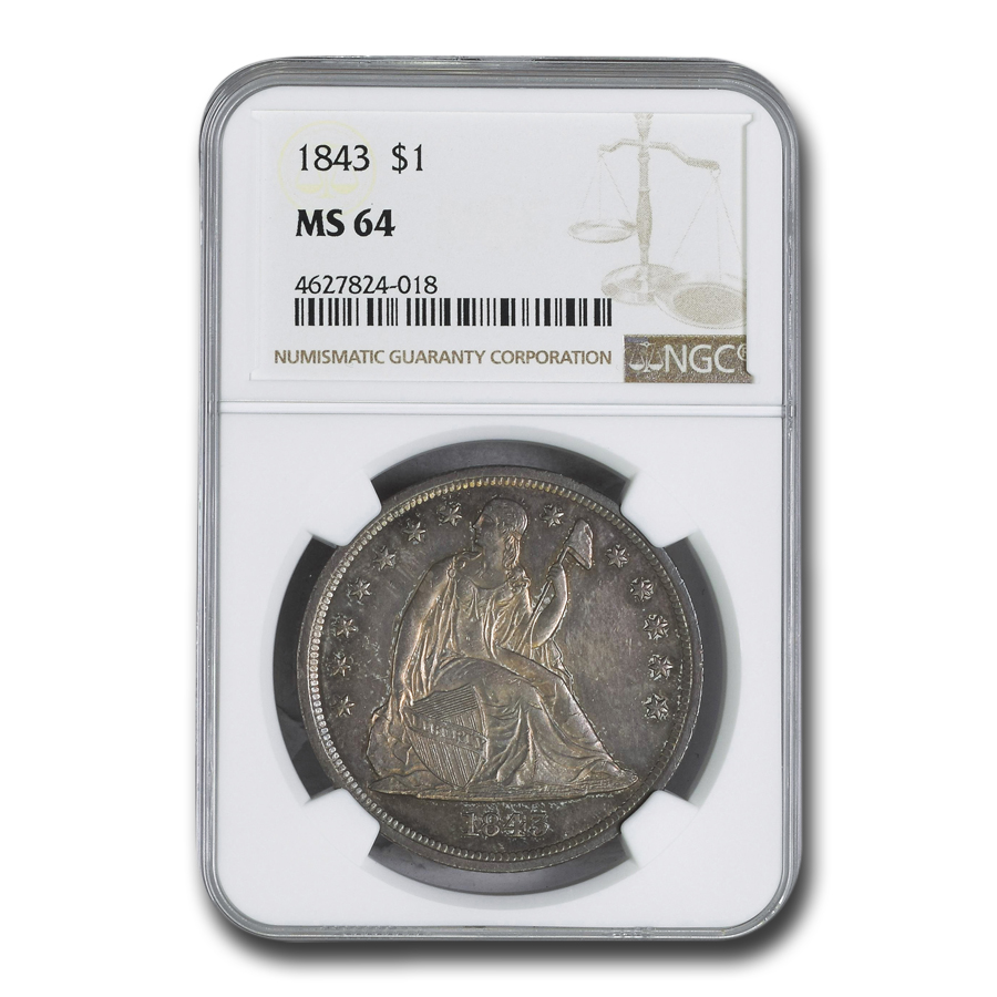 Buy 1843 Liberty Seated Dollar MS-64 NGC