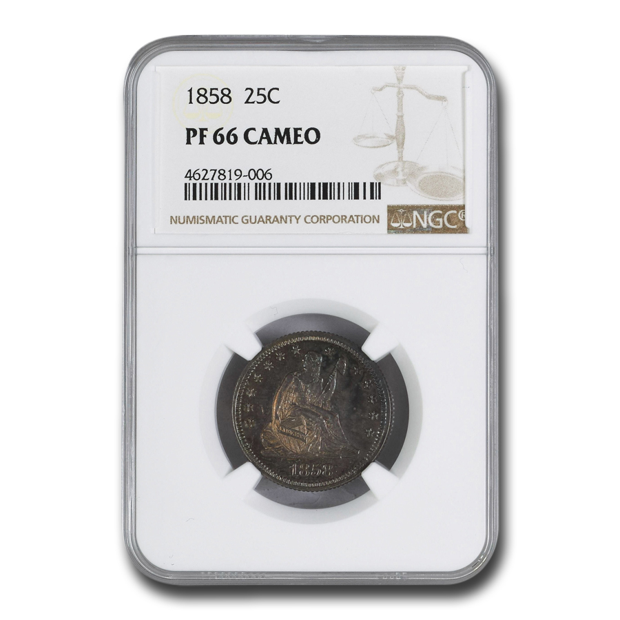 Buy 1858 Liberty Seated Silver Quarter PF-66 Cameo NGC