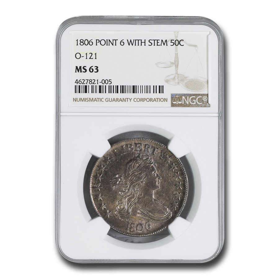 Buy 1806 Bust Half Dollar MS-63 NGC (O-121, Pointed 6, Stem)