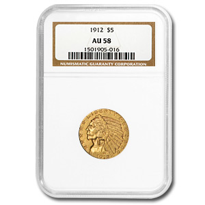 Buy 1912 $5 Indian Gold Half Eagle AU-58 NGC
