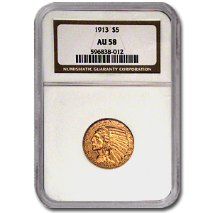 Buy 1913 $5 Indian Gold Half Eagle AU-58 NGC - Click Image to Close
