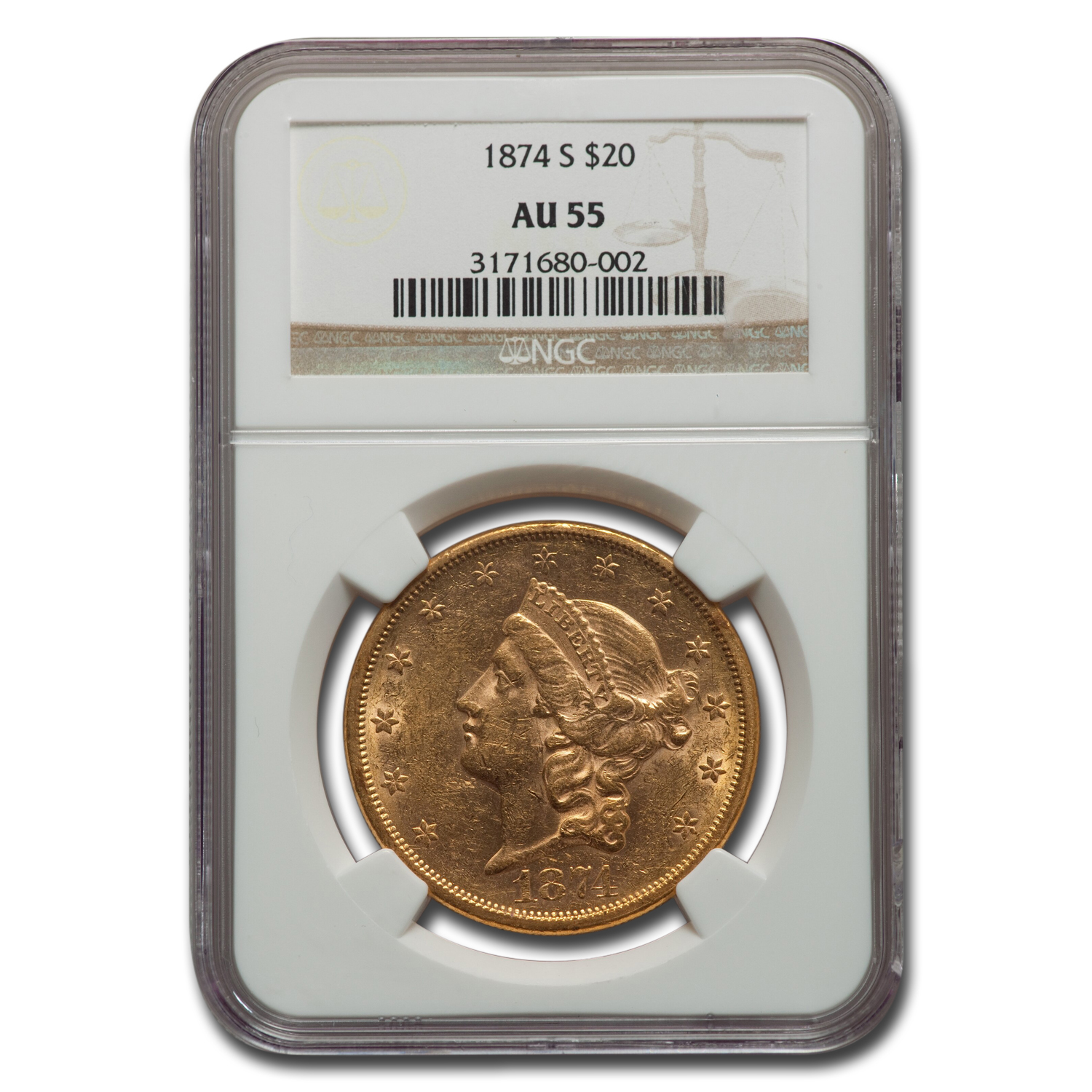 Buy 1874-S $20 Liberty Gold Double Eagle AU-55 NGC