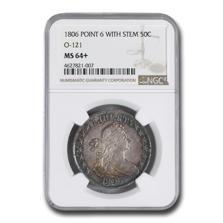 Buy 1806 Bust Half Dollar MS-64+ NGC (O-121, Pointed 6, Stem)