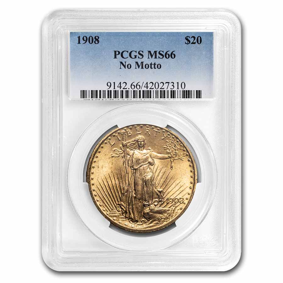 Buy 1908 $20 Saint-Gaudens Gold Double Eagle No Motto MS-66 PCGS