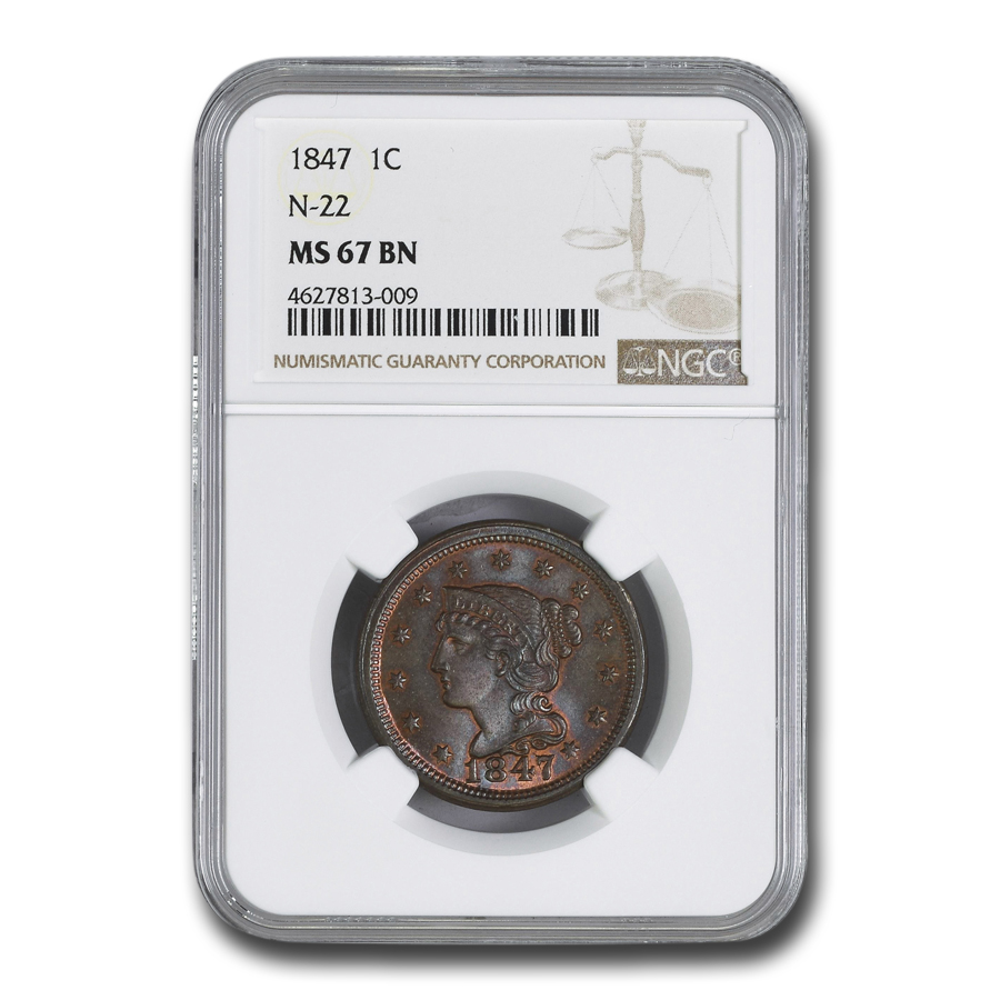 Buy 1847 Large Cent MS-67 NGC (Brown, N-22)