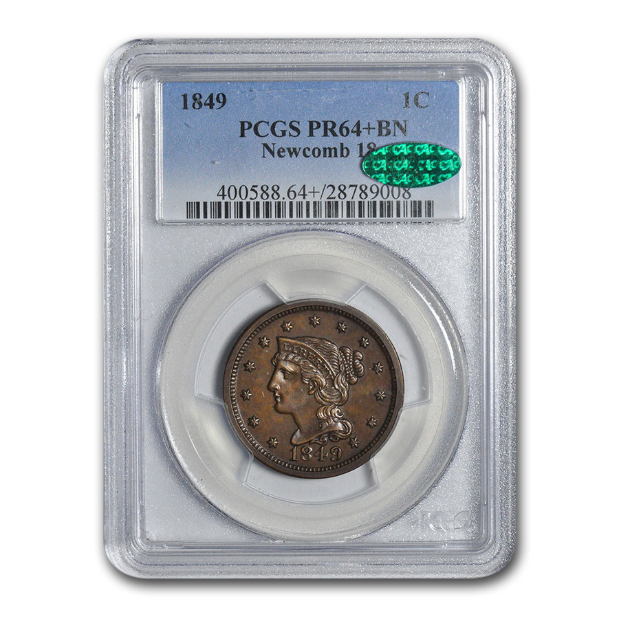 Buy 1849 Large Cent PR-64+ PCGS CAC (Brown, Newcomb 18)